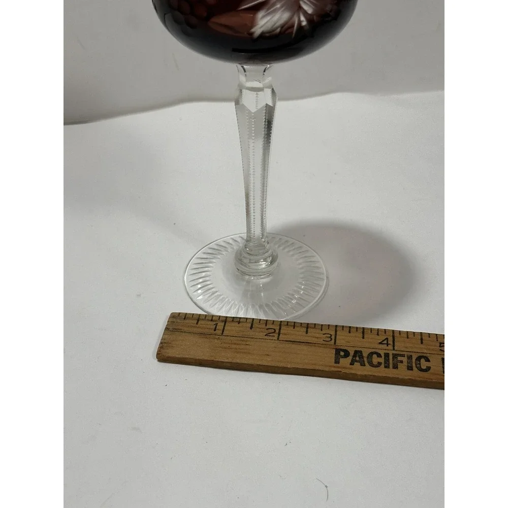 Czech Bohemian Red Cut to Clear Crystal Cordial Glass Bordeaux Color Gorgeous